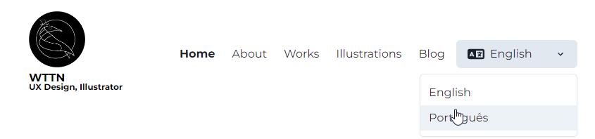 A screenshot of navbar website with language options